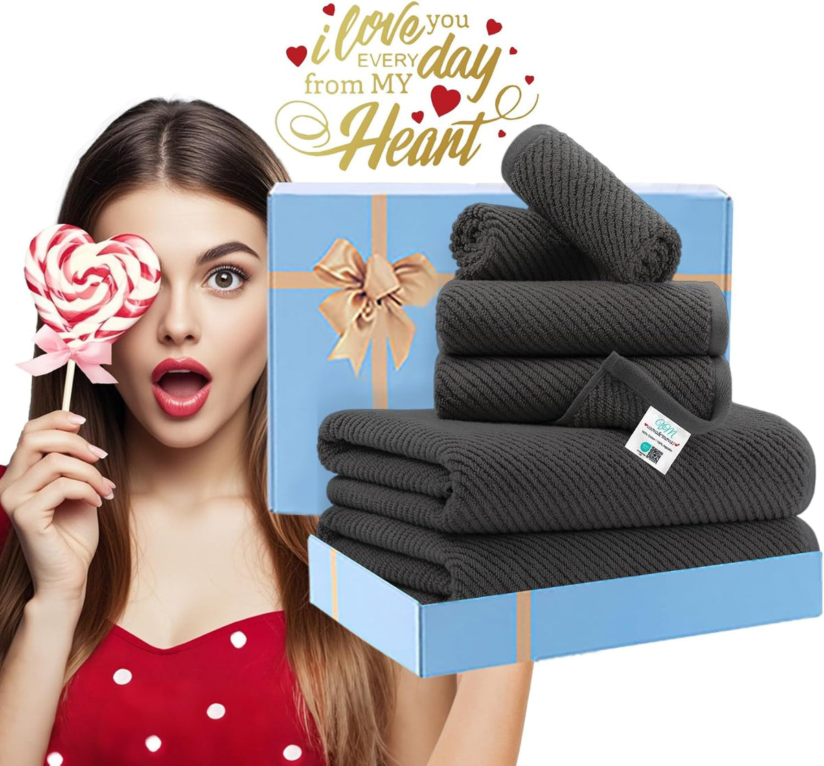 VOOVA & MOVAS Gray Towels - 100% Cotton | Lightweight | Quick Dry | Thick | Soft, Towel Set of 6, 2