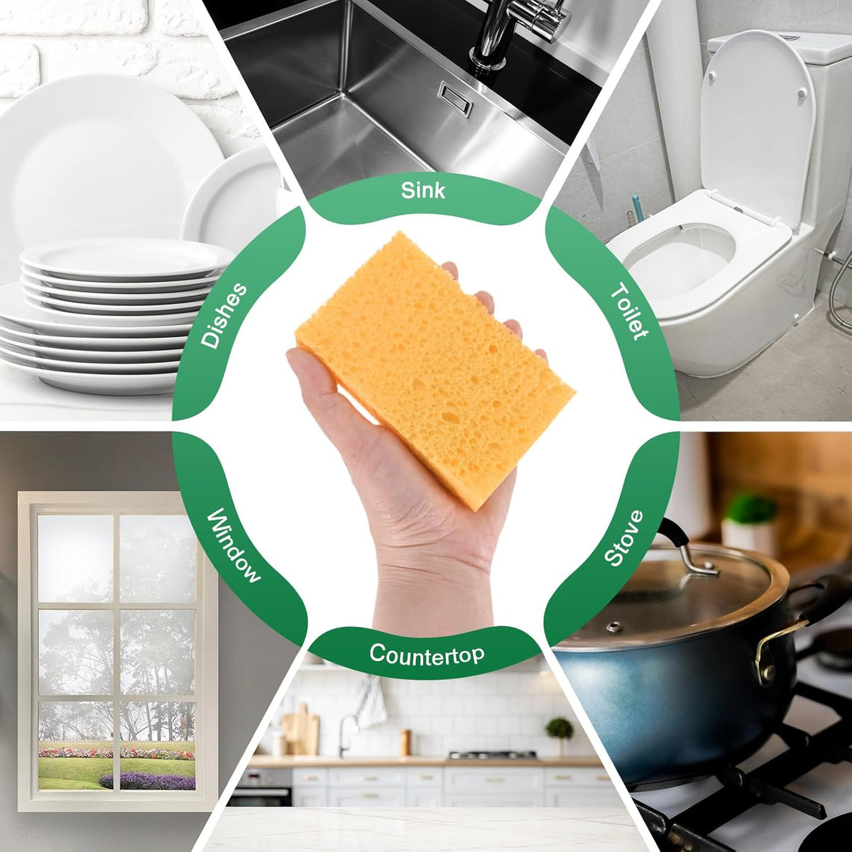 12-Pack Kitchen Sponges, Condense Eco Cellulose Non-Scratch Scrub Heavy Sponge for