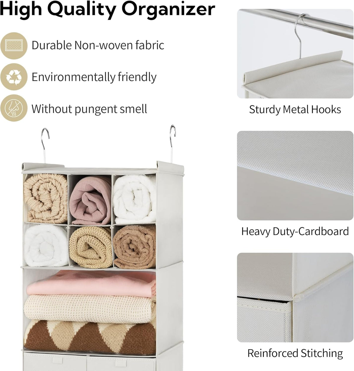 GRANNY SAYS Hanging Closet Organizer with Drawers, 4 Shelf Dividers Closet Hanging Organizer