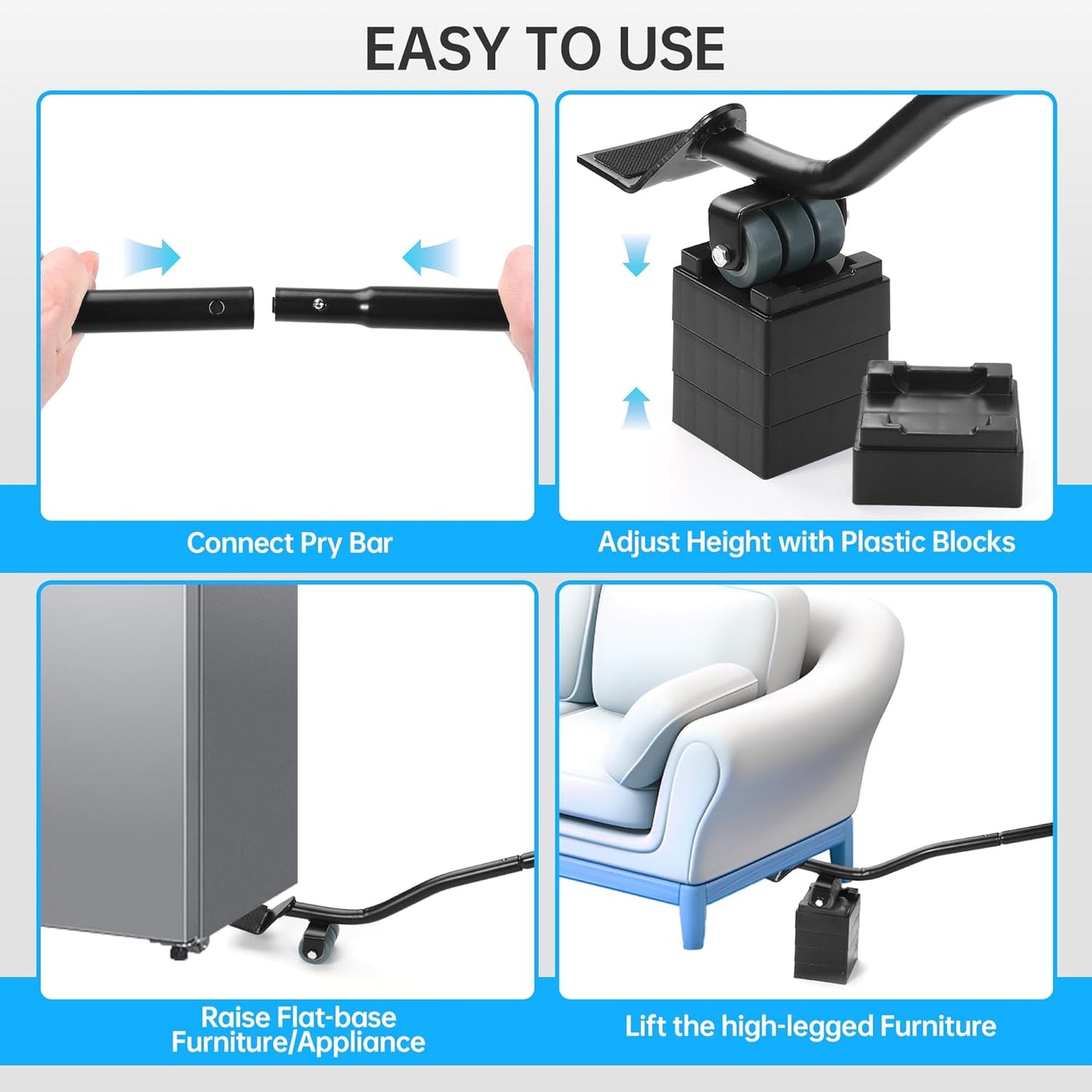 Furniture Lifter Tool, Appliance Lifter, Save 80% Effort, Lift Up to 800 Pounds Heavy Items
