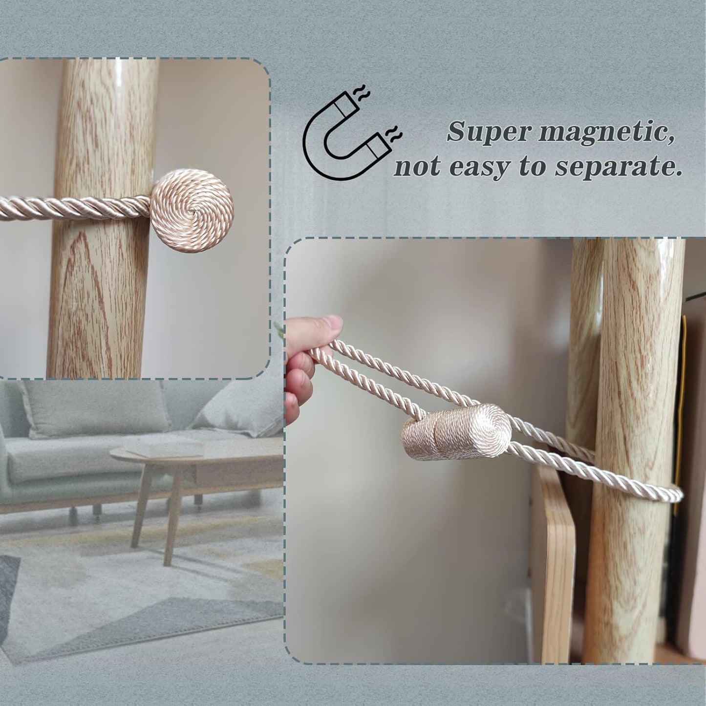 Hion Magnetic Curtain Tiebacks Beige 4 Pack, Curtain Tiebacks Buckles Holdbacks Holders Hooks Clip