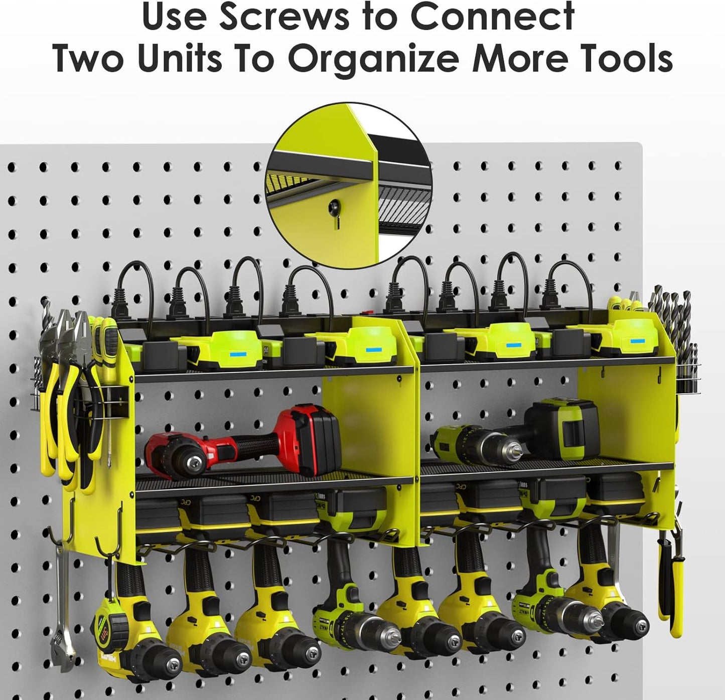 CCCEI Set Power Tool Organizer Wall Mount with Charging Station. Garage 4 Drill Storage Shelf with