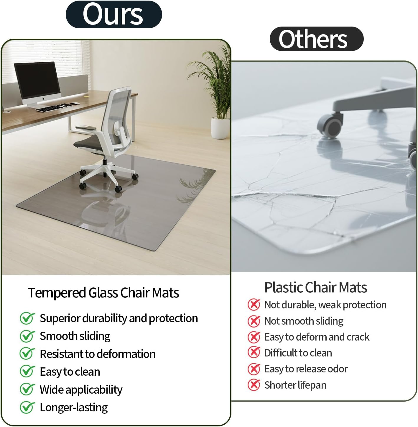 Koonmi Tempered Glass Chair Mat for Hardwood Floors & Carpets, 46" x 55“ Grey Heavy Duty Office