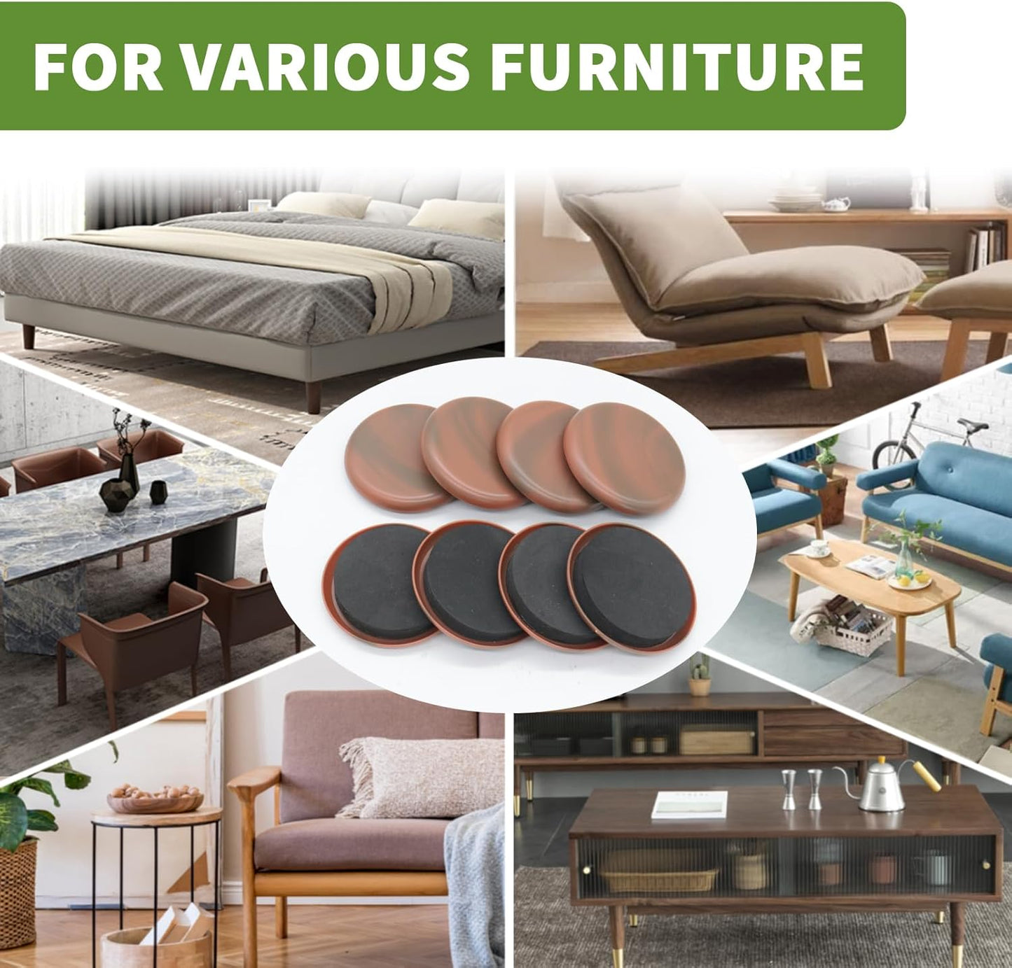 Furniture Sliders for Carpet 8 PCS - 2 1/2 inch Furniture Moving Slider Chair Legs Floors