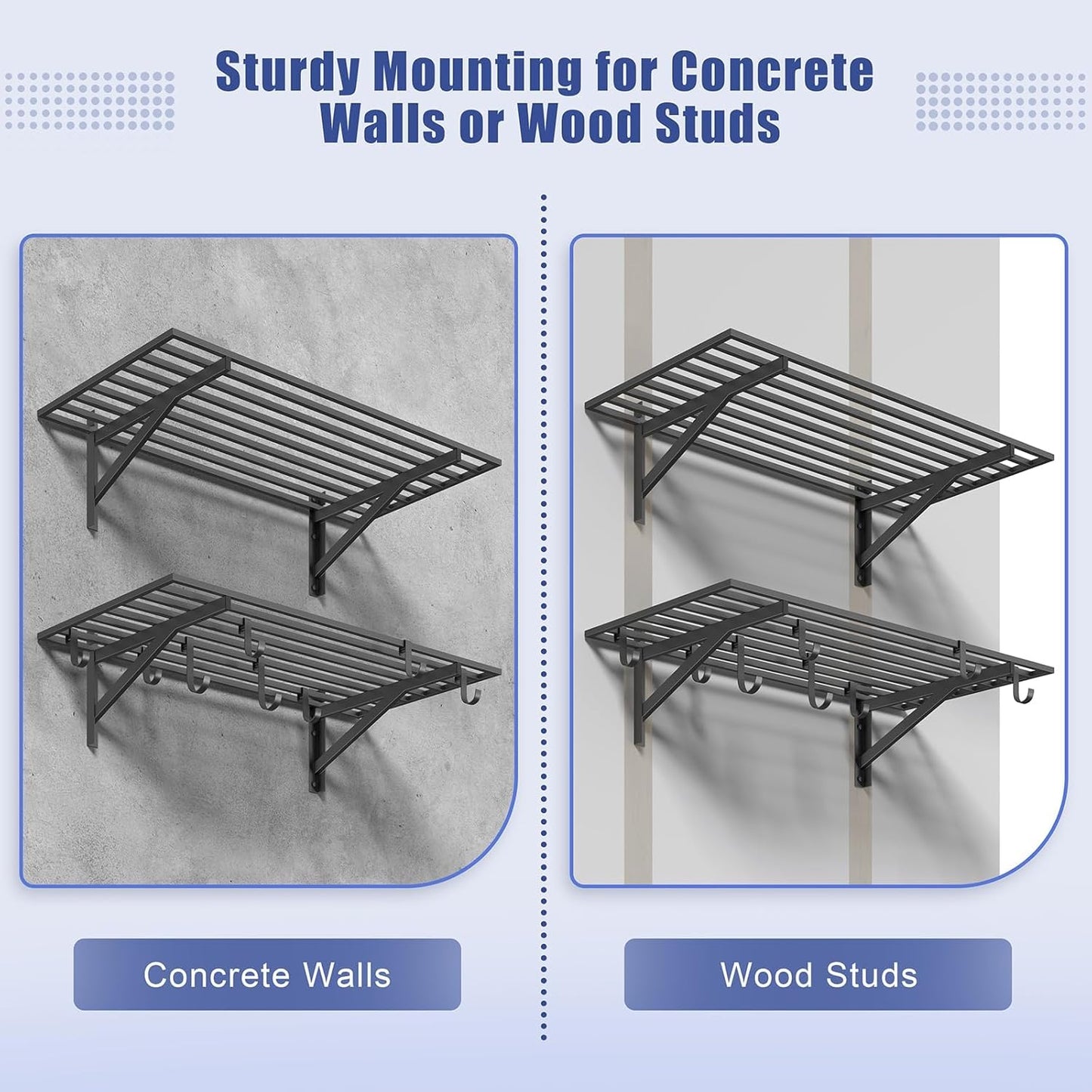 2-Pack 2x4ft Garage Shelving Wall Mounted, 2' x 4' Heavy Duty Garage Storage Shelves with Hooks