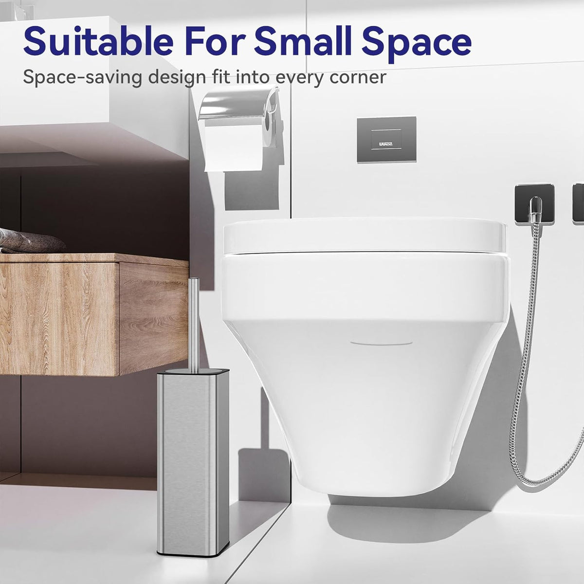 DOWRY Stainless Steel Toilet Bowl Brush and Holder for Bathroom Storage Organization Deep Cleaning