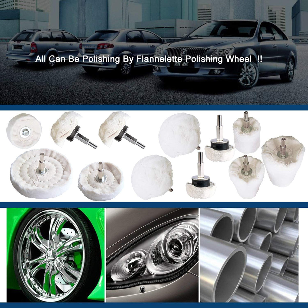 Polishing Pad Buffing Wheel Kit White Flannelette 12 Pack, for Drill for Metal Aluminum Stainless