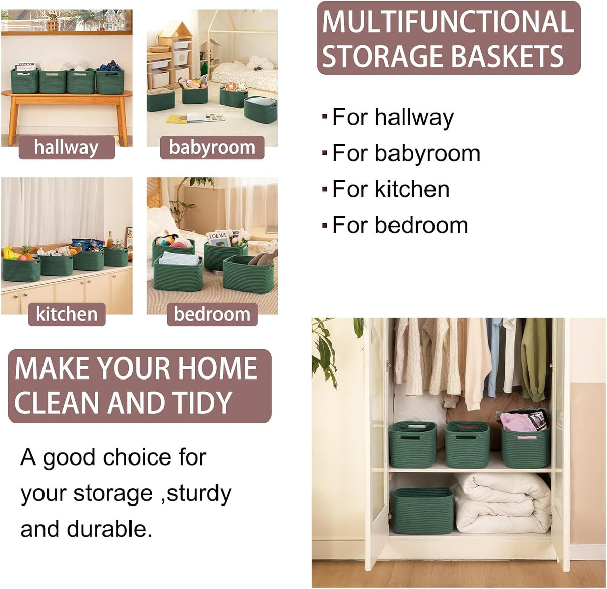 OIAHOMY 4 Pack Storage Baskets for Organizing, Cube Storage Bins for Shelves, Rectangle Storage