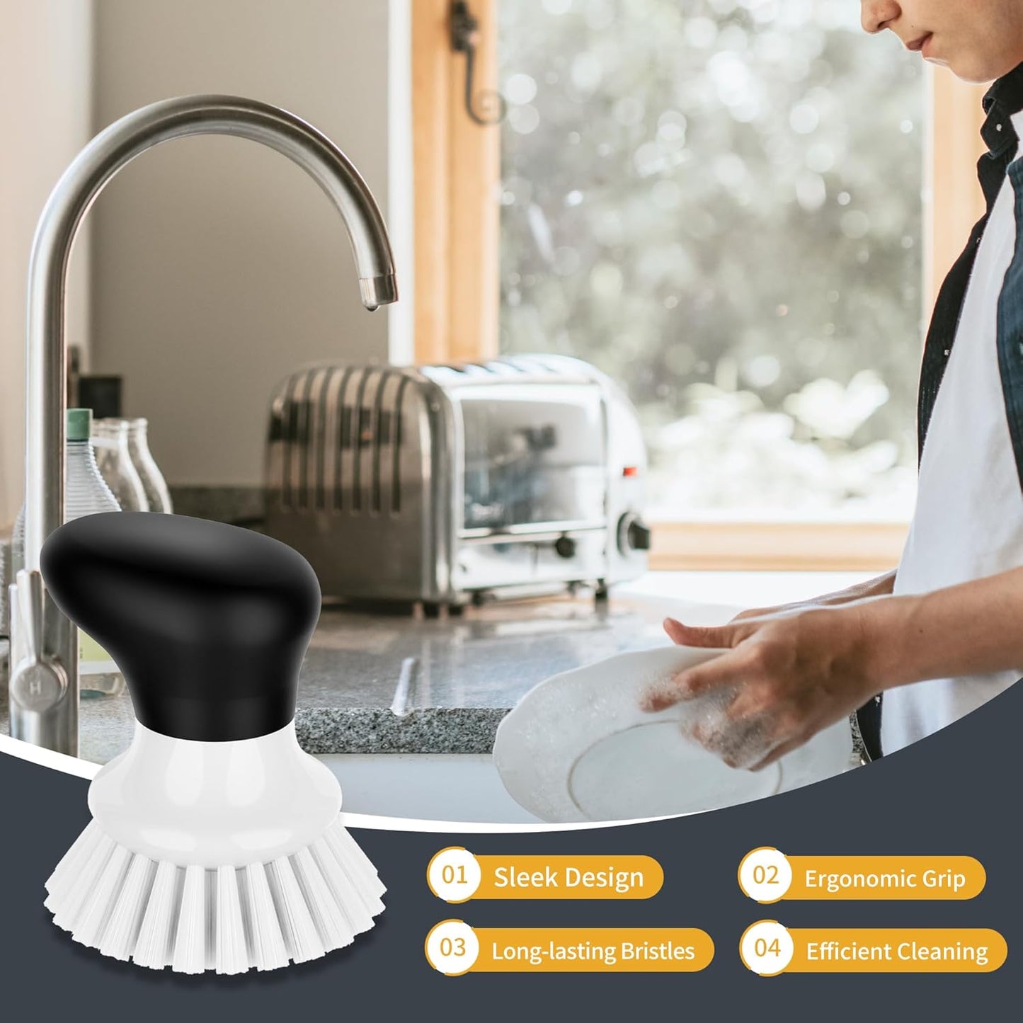 MR.SIGA Dish Scrub Brush, Palm Brush Dish Scrubber with Ergonomic Grip, Kitchen Brushes for Dishes
