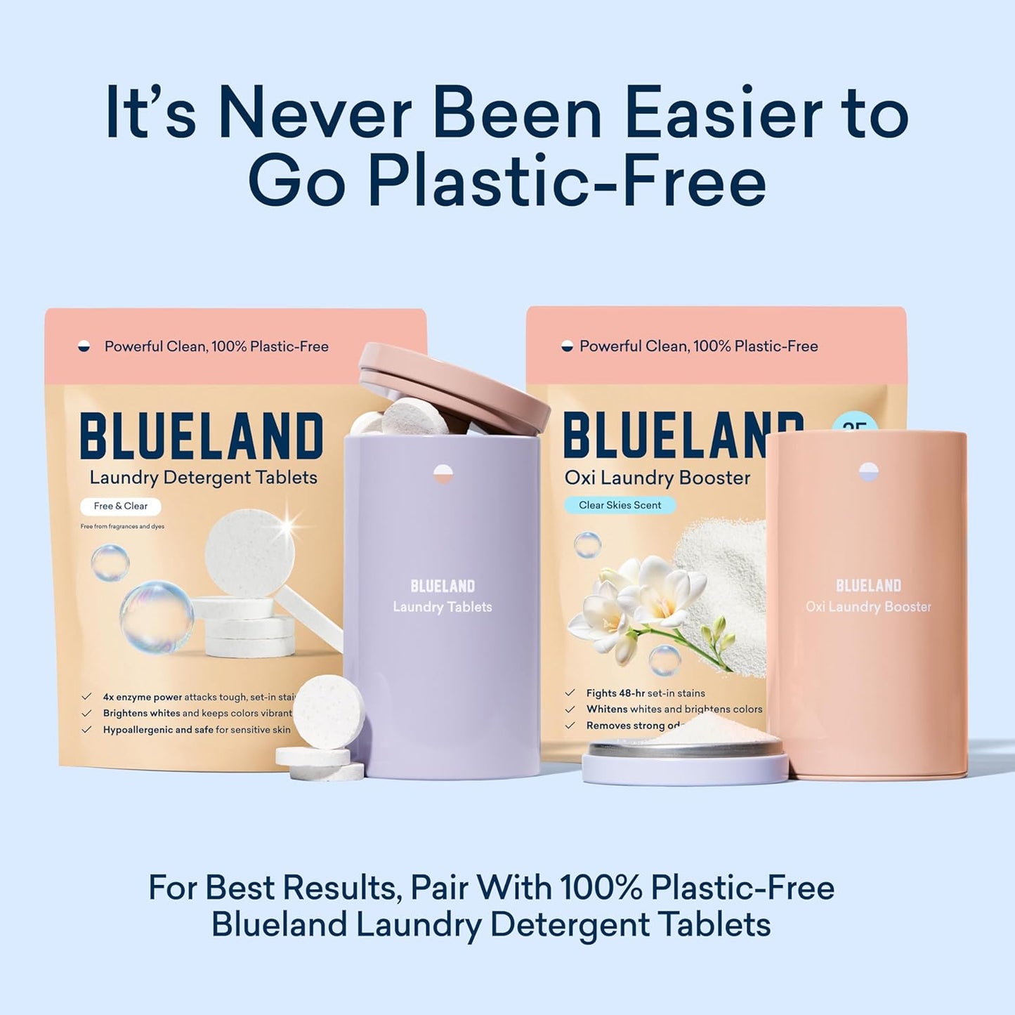 BLUELAND Oxi Laundry Booster Powder with Tin, Starter Set, Clear Skies Scent, 25 Loads, 17.6 oz
