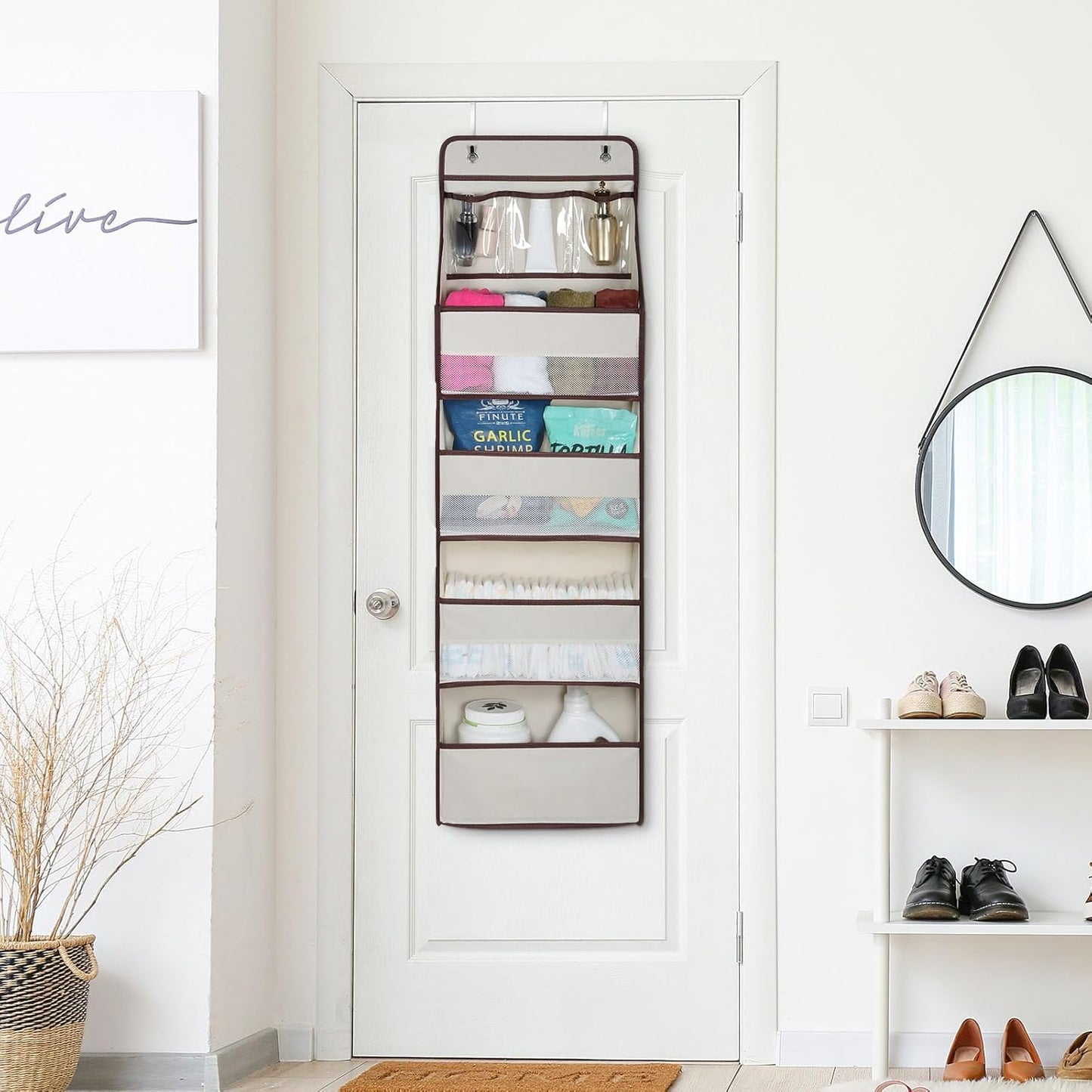 Univivi 5-Shelf Fabric Door Storage Over Door Hanging Organizer with 4 Large Pockets and 3 Small
