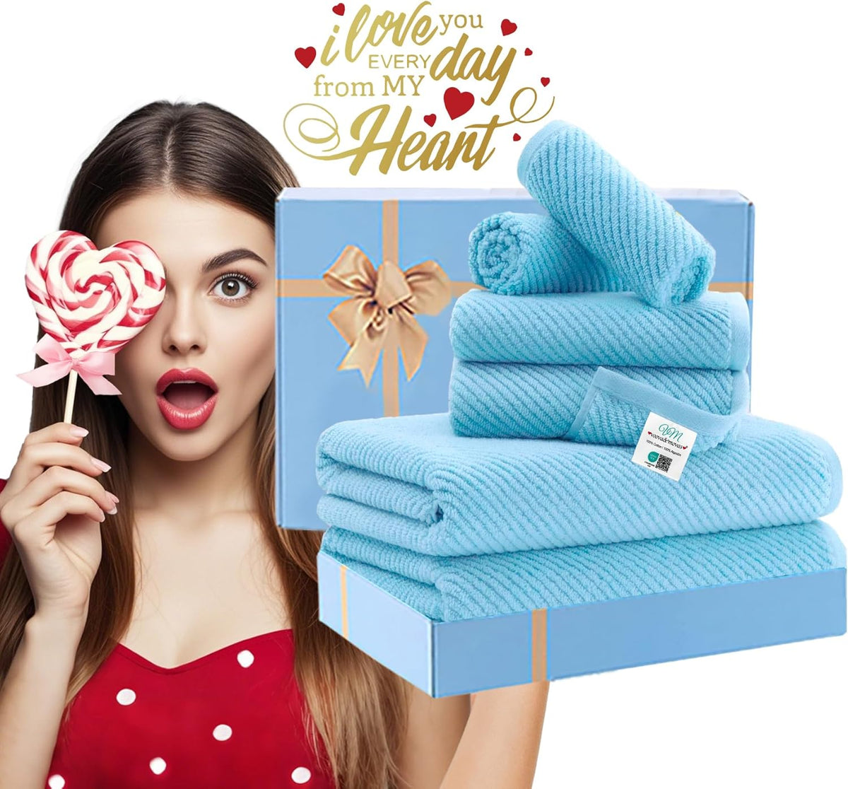 Towels for Bathroom - 100% Cotton | Quick Dry | Lightweight | Thick | Soft, Towel Set of 6, 2 Large