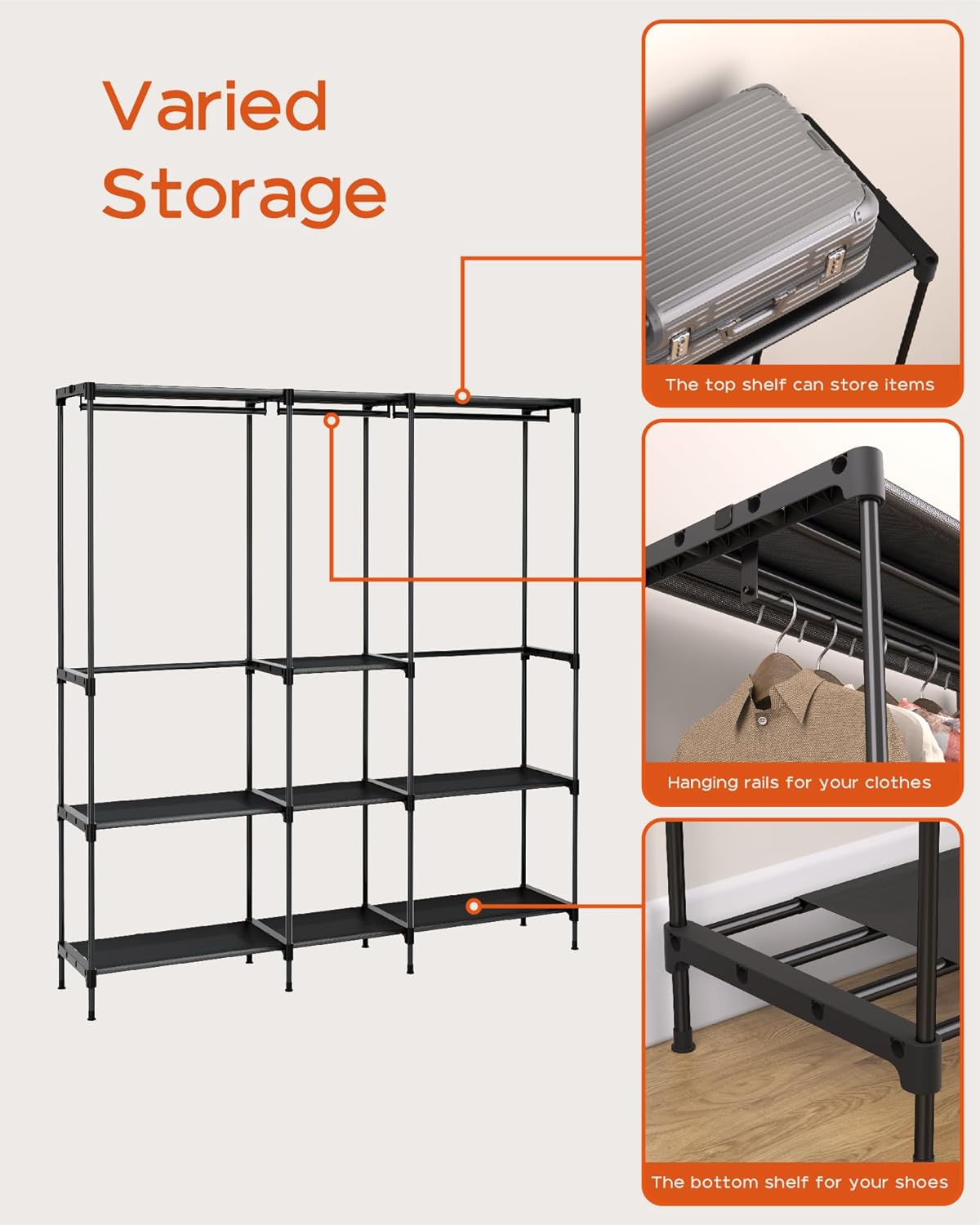 Clothes Rack, Portable Closet, 71.7 Inch Large Capacity Wardrobe Closet, Clothes Storage Organizer