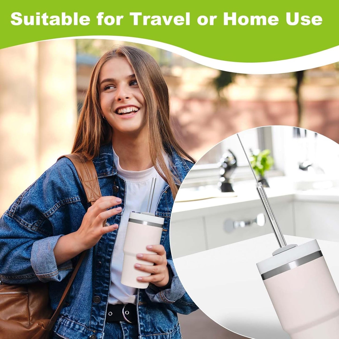 Long Straw Cleaner Brush Set Travel: 8 Pack Straw Brush Cleaner for Cleaning Straws, Stainless