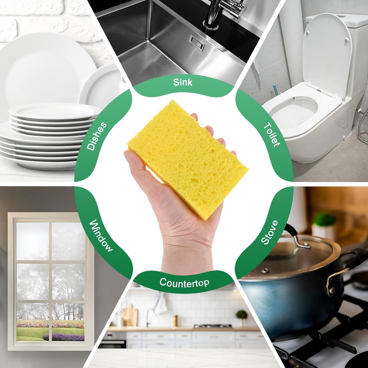 6-Pack Kitchen Sponges, Condense Eco Cellulose Non-Scratch Scrub Heavy Sponge for