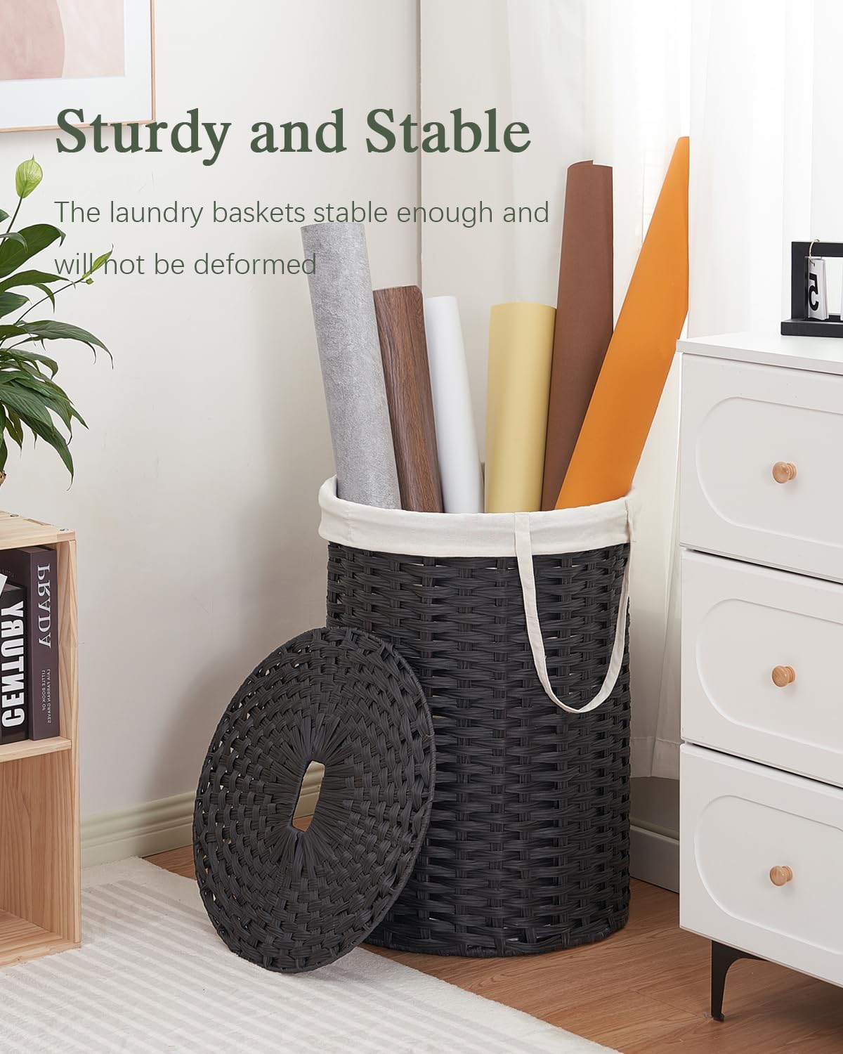Laundry Basket with Lid Round Rattan Laundry Hamper with Lid and Handles 29.1 Gal (110 L) Handwoven
