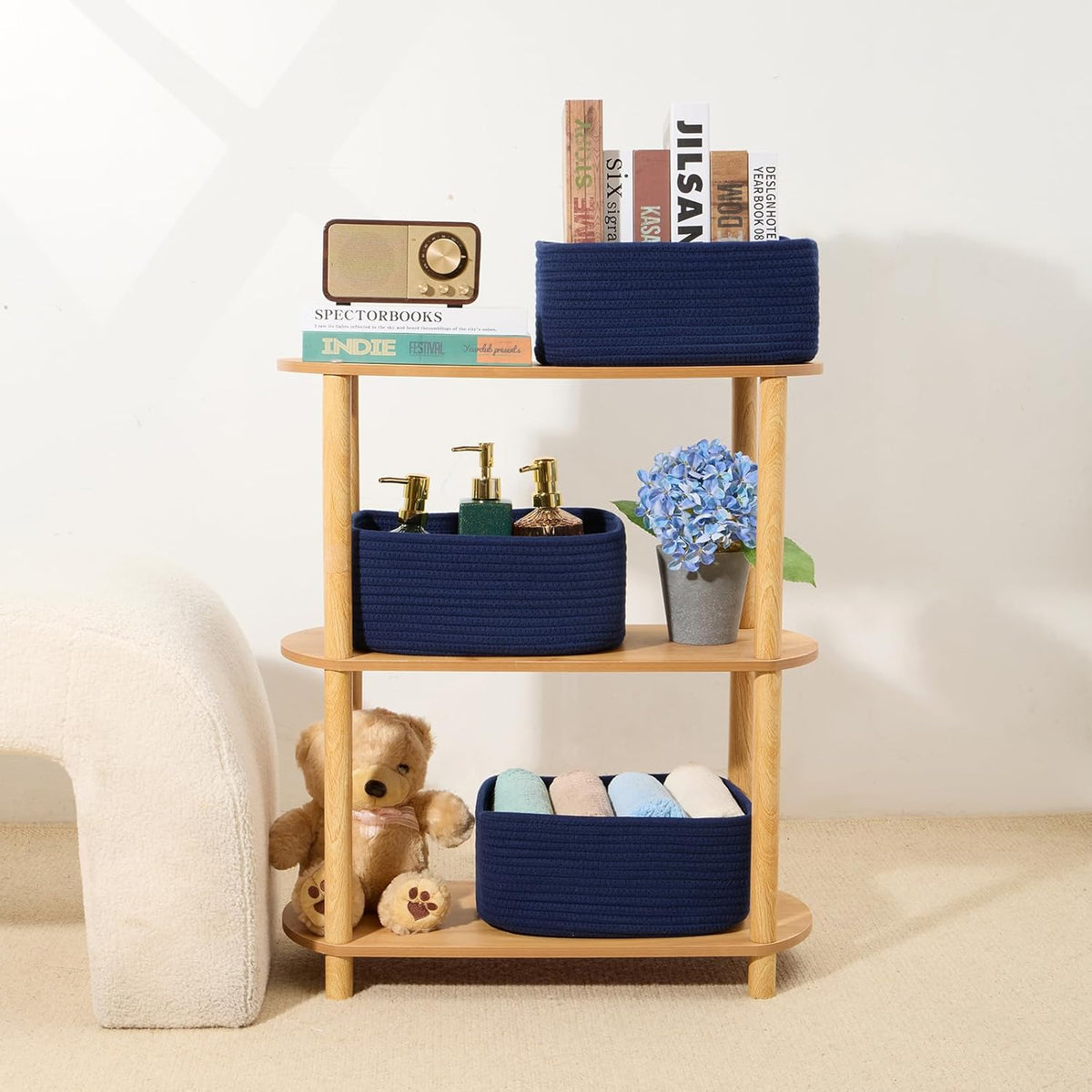 Small Storage Baskets for Organizing | Closet Organizer Bins | Shelf Toy Basket | Woven Rope