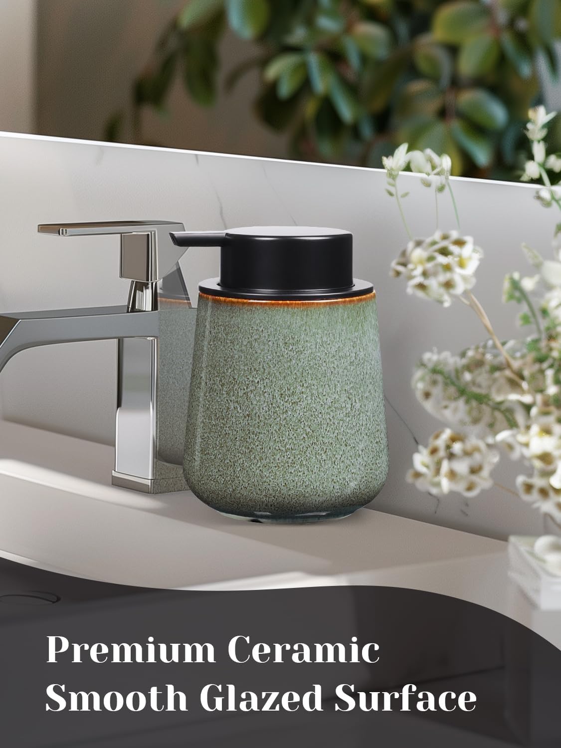 INGOFIN Ceramic Lotion Dispenser - 12 oz Refillable Hand Soap Dispenser Bathroom, Modern Liquid
