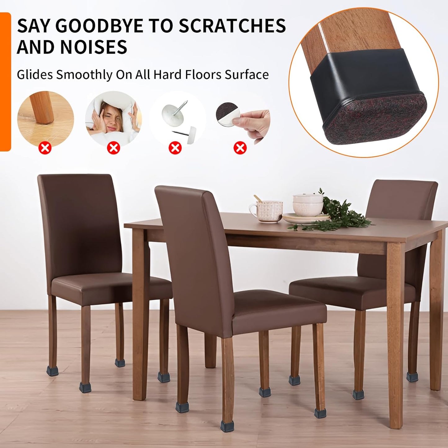 Ezprotekt 8 Pcs Rectangle Black Silicone Chair Leg Floor Protectors with Felt, Rectangle Chair Leg