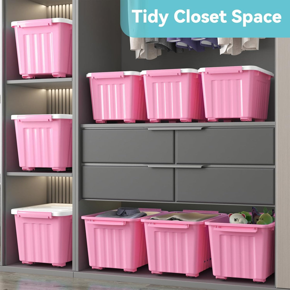 Nazhura Plastic Storage Bin, Stackable and Nestable Storage Boxes with White Lids and Secure