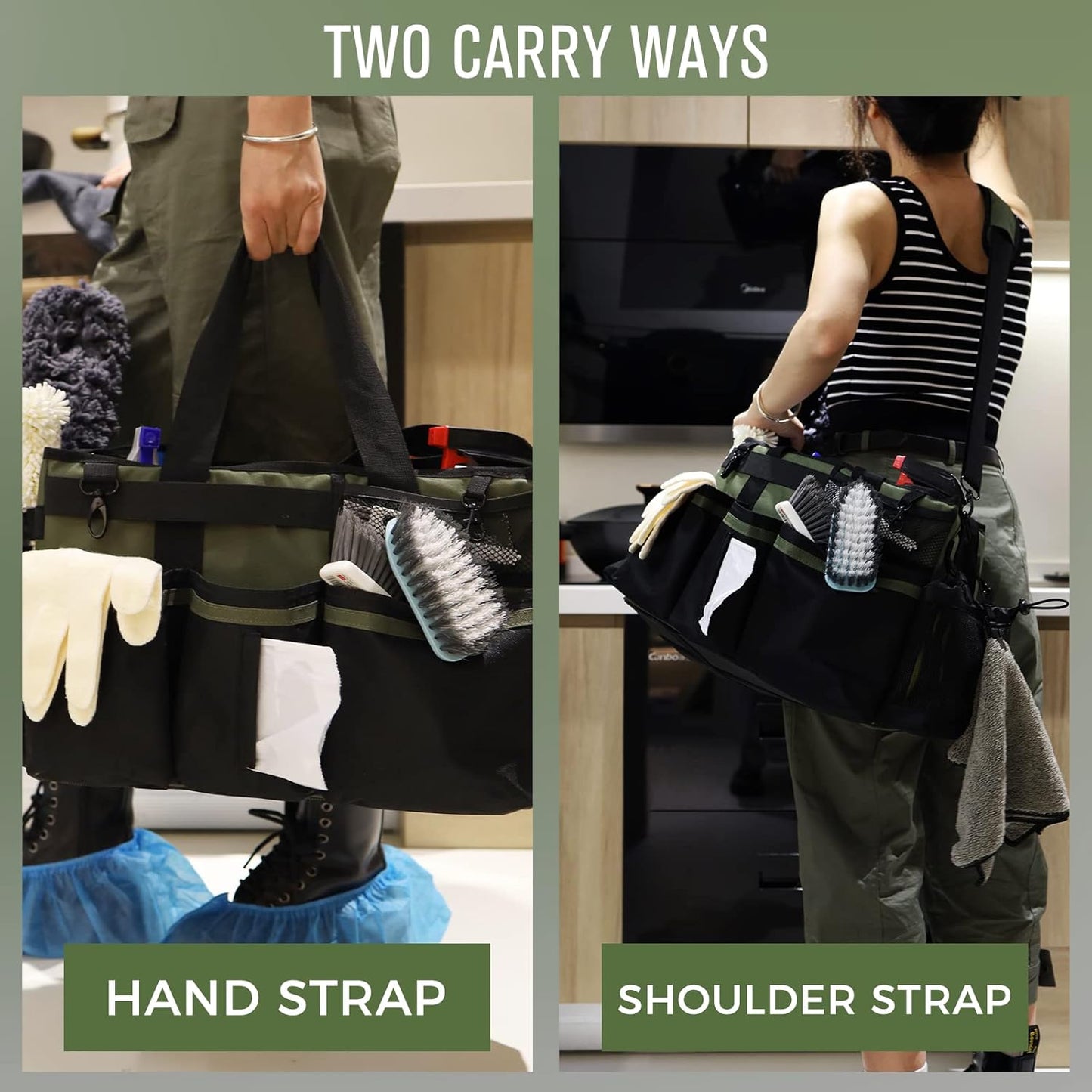 Wearable Cleaning Caddy Organizer with Handle & Shoulder Straps for Housekeepers, Under Sink & Car