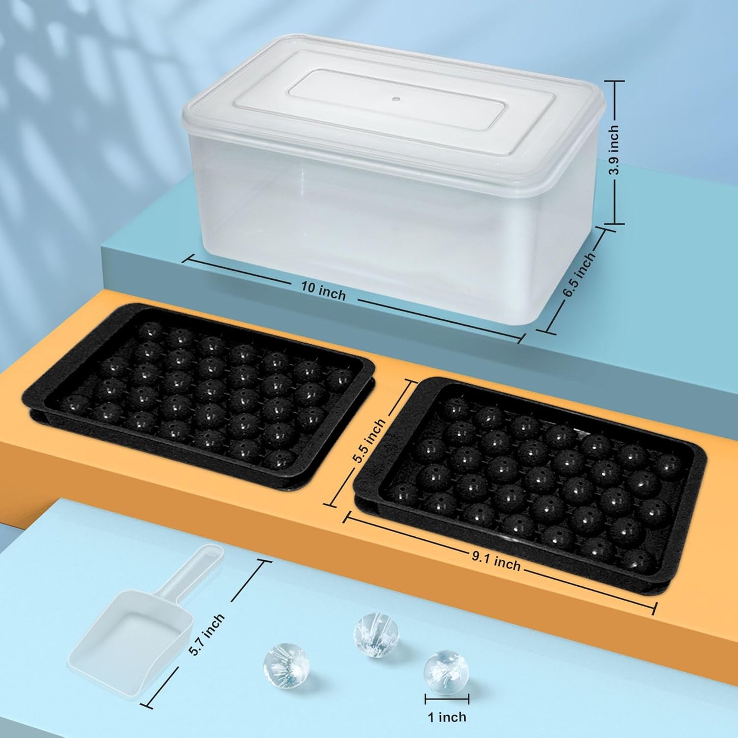 WIBIMEN Ice Cube Tray with Lid and Bin - Round Ice Trays for Freezer with Lid - Ice Cube Trays for
