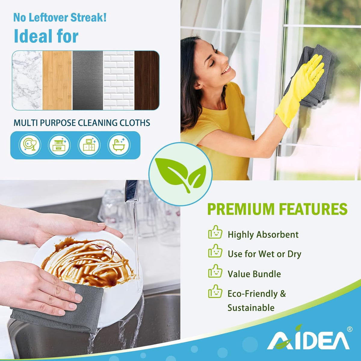 AIDEA Microfiber Cleaning Cloth Grey 50PK, Microfiber Towels for Cars, Premium Car Cloths, Dusting