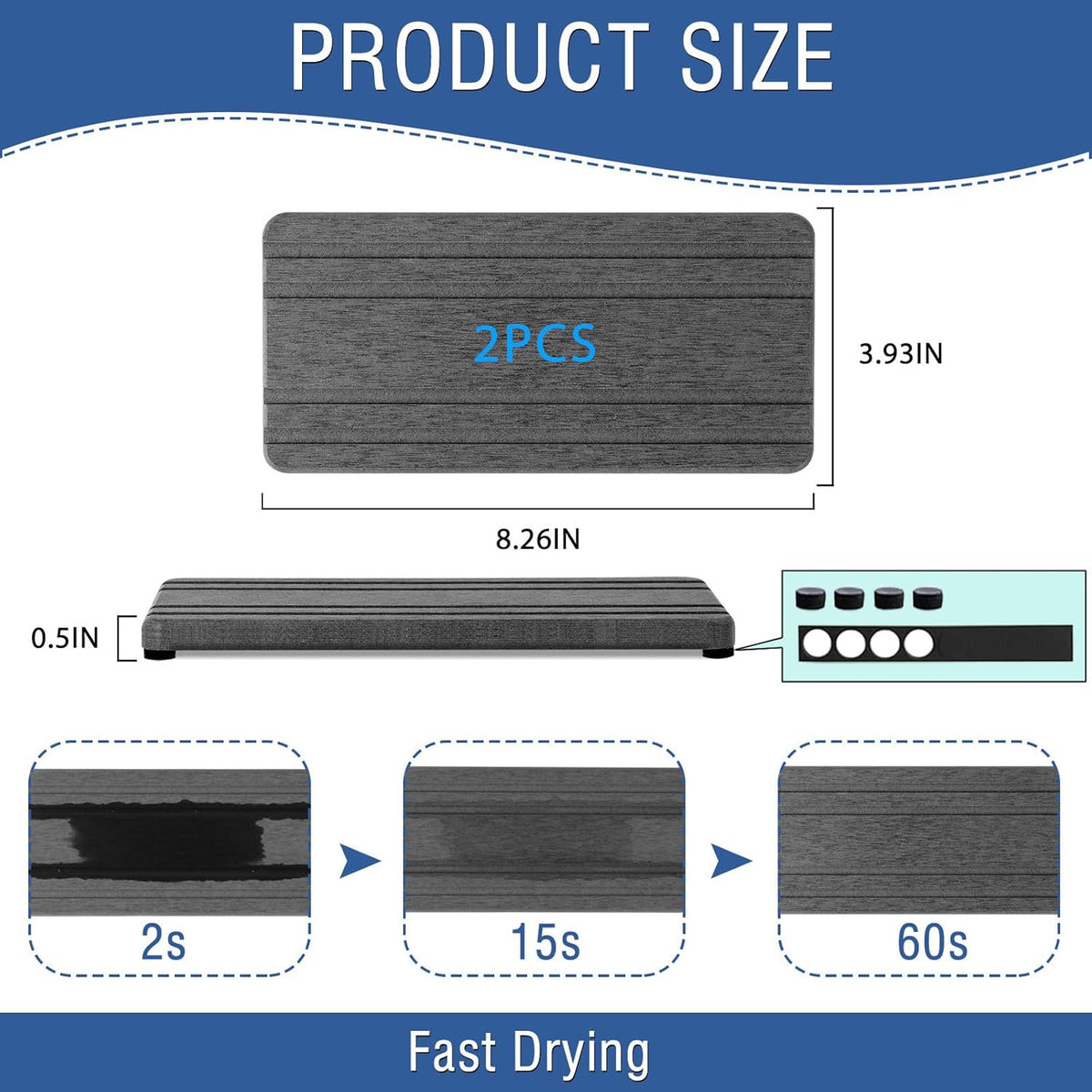 2PCS Water Absorbing Stone Tray, Quick Drying Diatomite Stone Sink Tray, Water Absorbent Diatomite