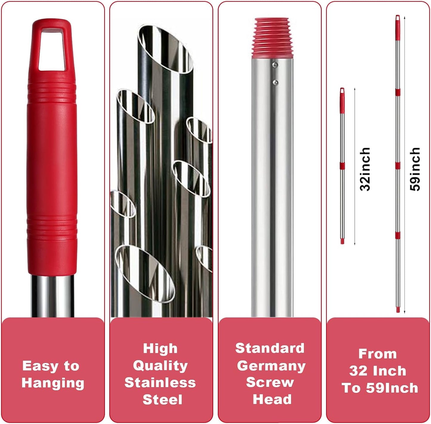 Spin Mop Replacement Handle - 4 Section Mop or Broom Handle/Stick Compatible with O Cedar Spin Mop