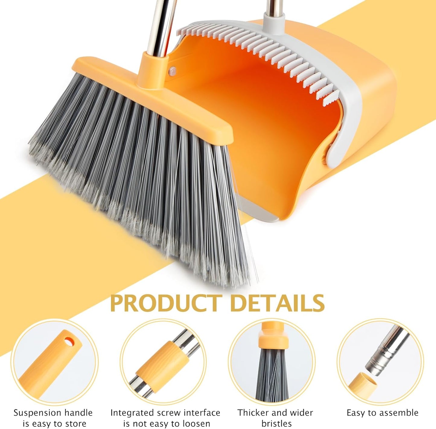Broom and Dustpan Set, Dustpans with Broom Combo for Home, Heavy Dust Dustpan and Broom Combo, Long