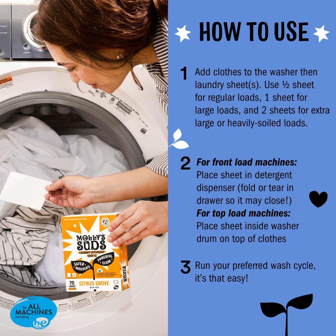 Molly’s Suds Laundry Detergent Sheets | Gentle on Sensitive Skin, Powerful Bio-Based Enzymes