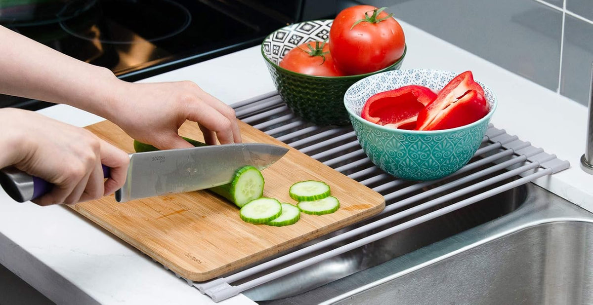 Surpahs Over Sink Foldable Multipurpose Roll-Up Dish Drying Rack, Silicone Wrapped Stainless Steel