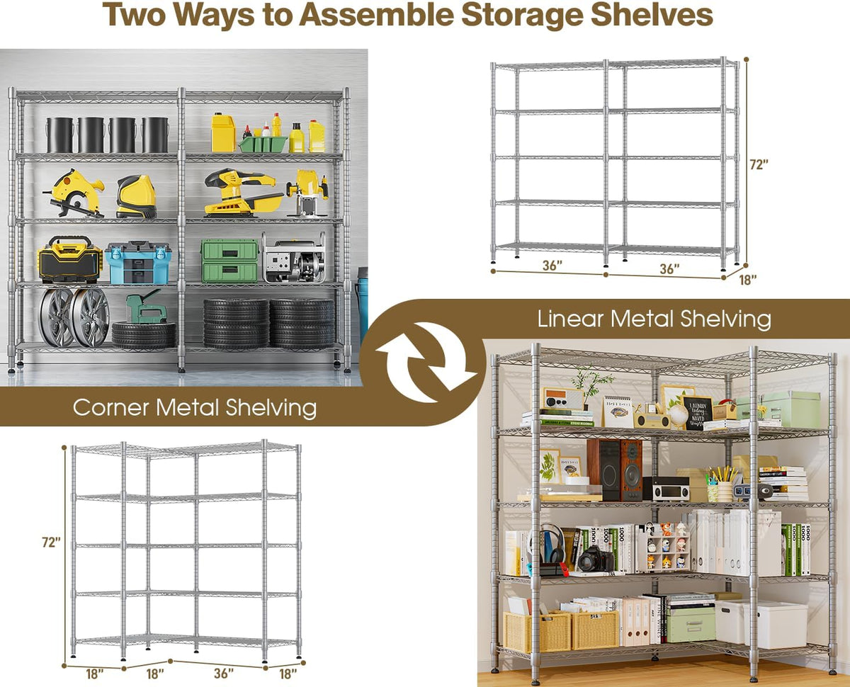 Himimi 72"W Wire Rack Shelving-2000LBS Capacity, Adjustable Storage Shelves Metal Shelves for