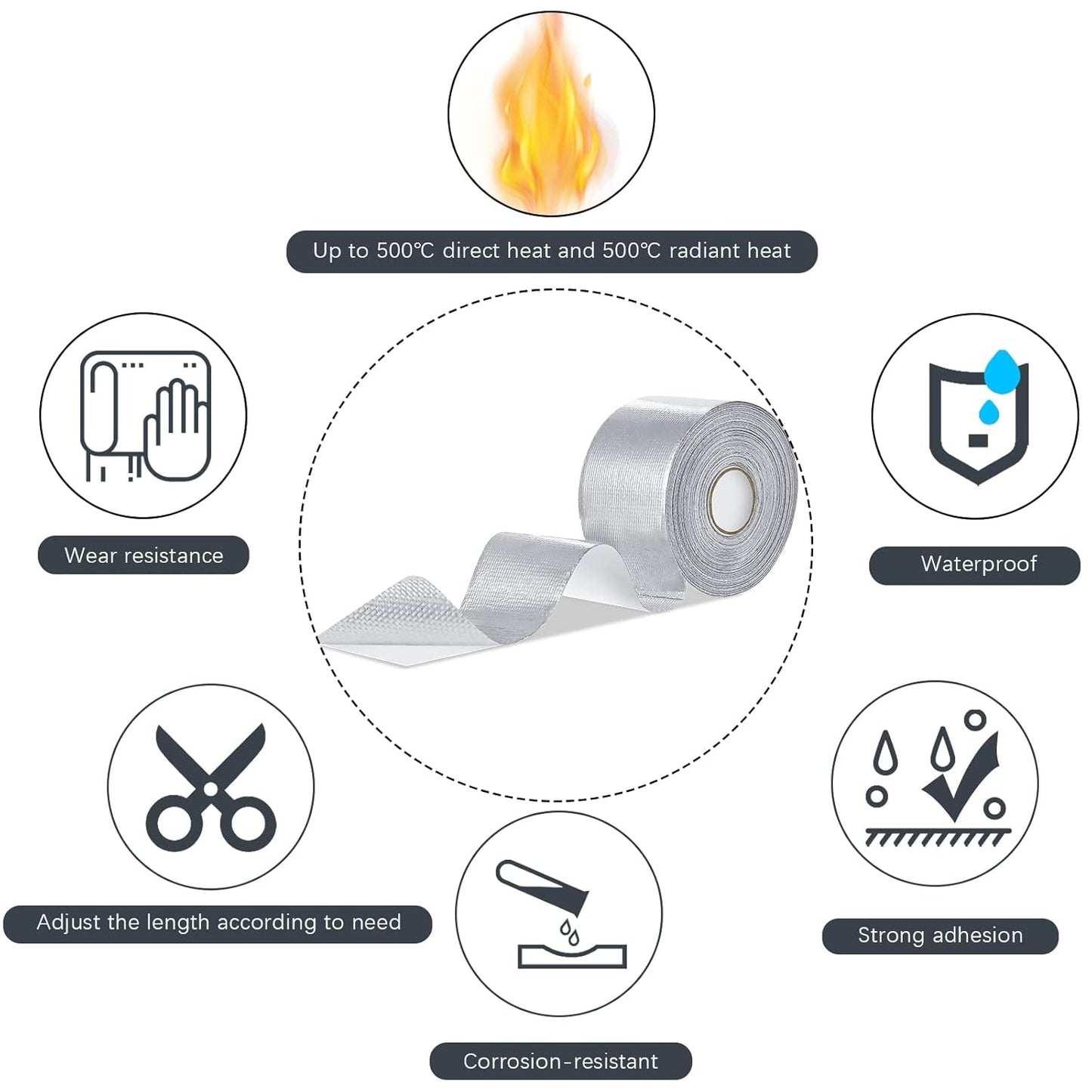 Zonon 2 Rolls Aluminum Foil Tape Heat Shield Tape Barrier Adhesive Reflective Fiberglass Thermal
