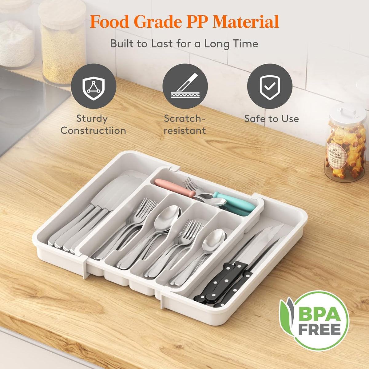 Lifewit Silverware Drawer Organizer, Expandable BPA Free Utensil Tray for Kitchen, Adjustable