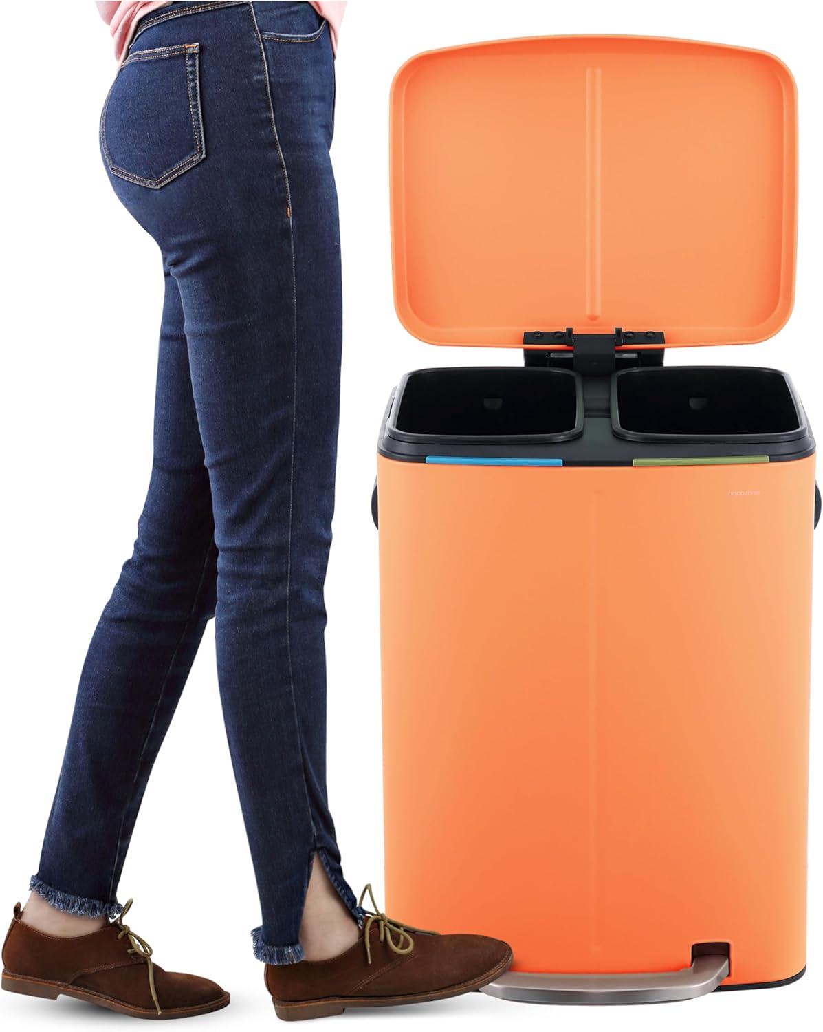 happimess HPM1005K Marco Rectangular 10.6-Gallon Double Bucket Trash Can with Soft-Close Lid