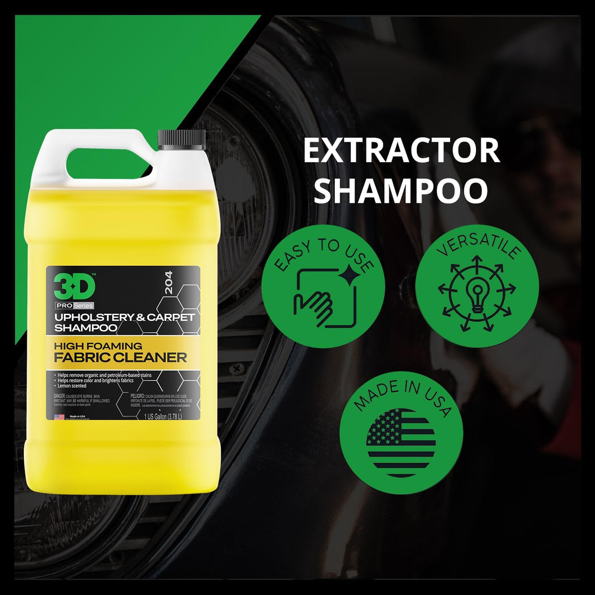 3D Extractor Carpet Cleaner Shampoo for Machine Use - Upholstery Cleaner, Stain Remover & Odor