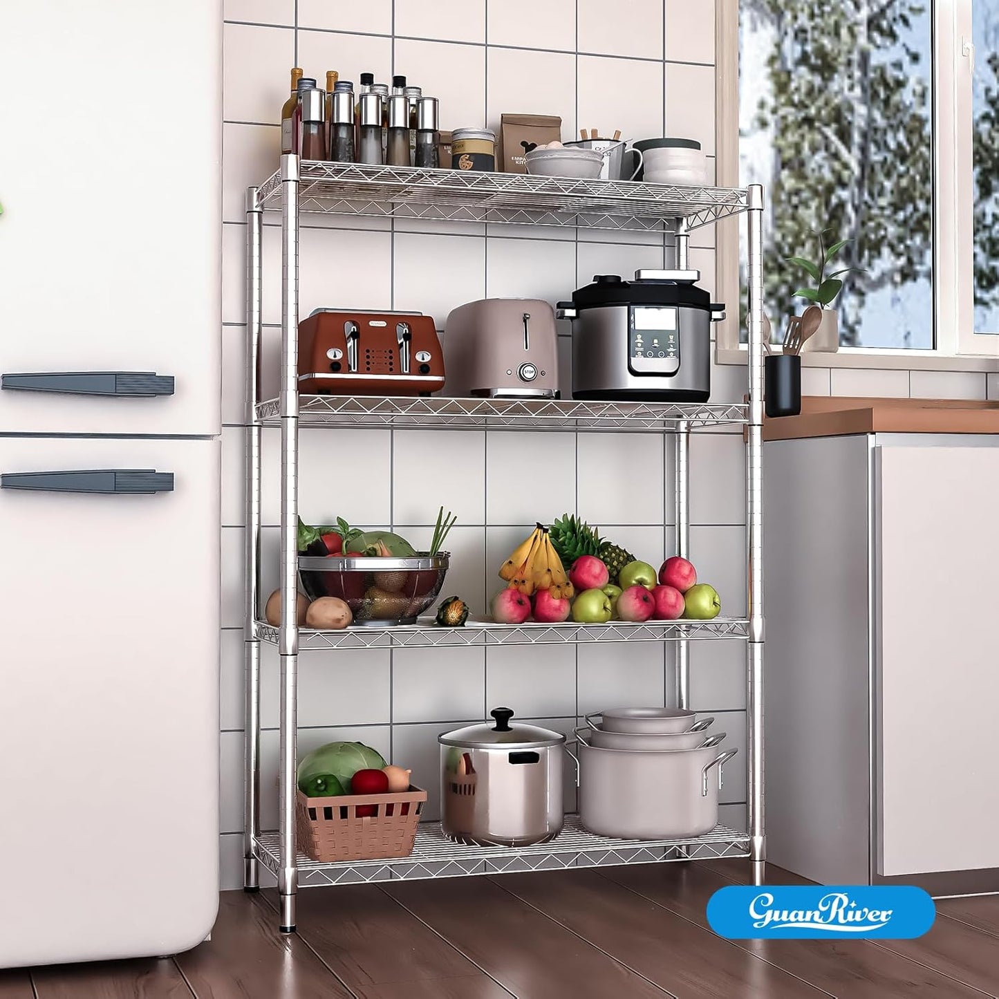 4-Shelf Adjustable Metal Shelf Wire Shelving Unit Storage Rack Display Shelf for