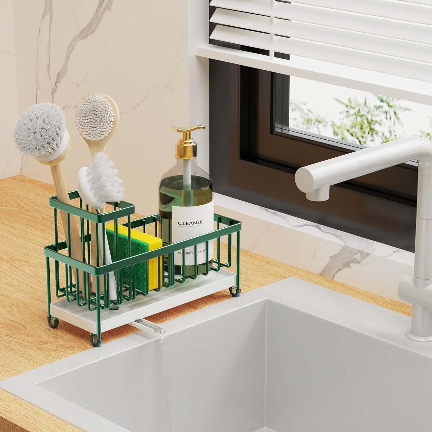Cisily Sponge Holder for Kitchen Sink, Sink Caddy Organizer with High Brush Holder, Countertop