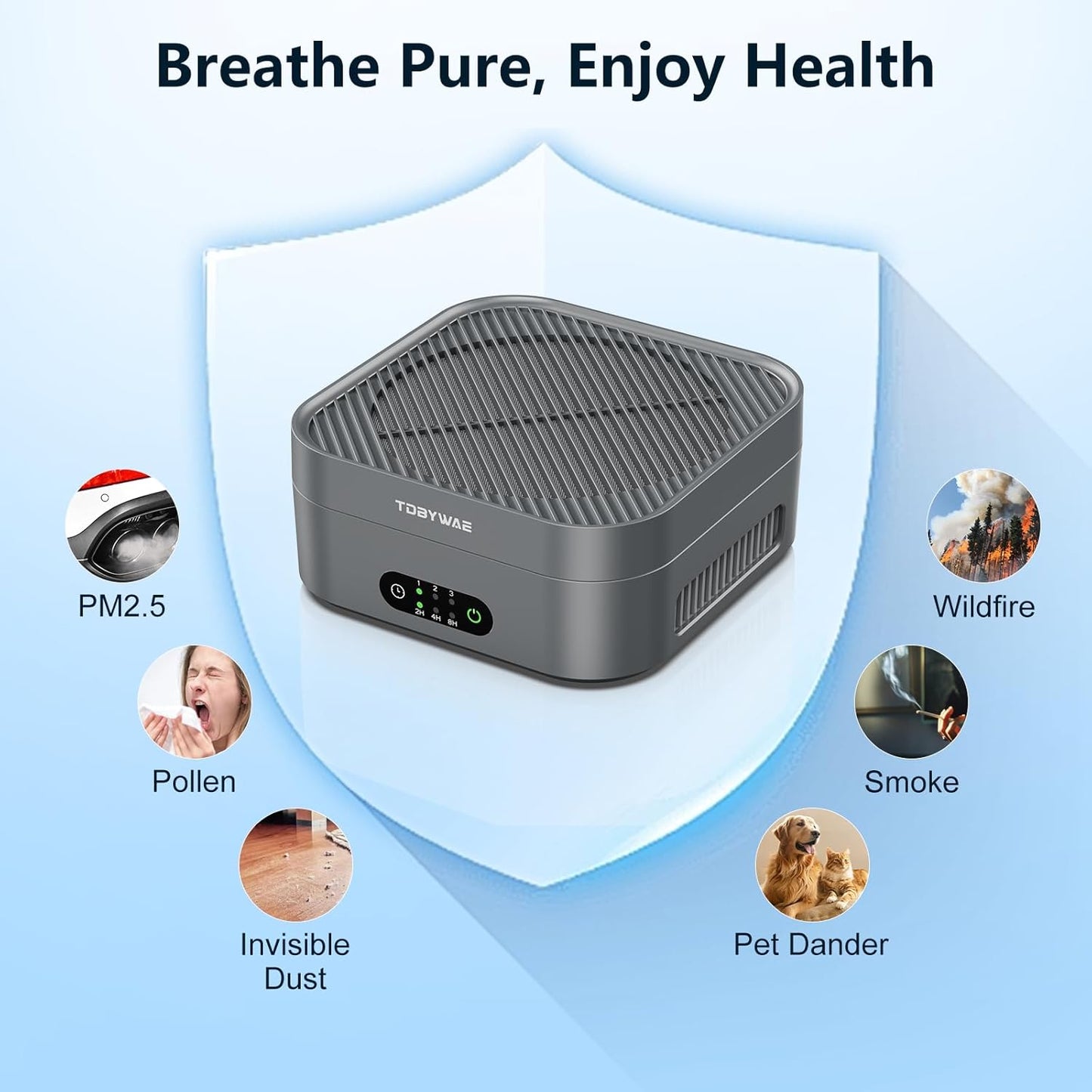 Air Purifiers for Home 600 Sq.Ft, TDBYWAE H13 True HEPA Air Purifier with USB Cable for Pets Dust