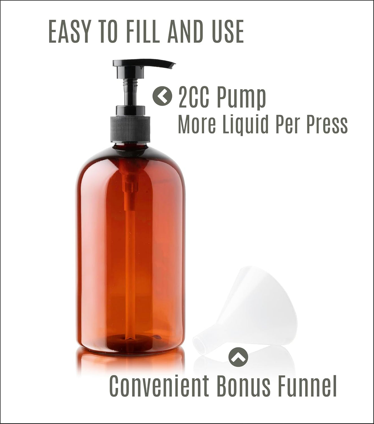 Alora 5-in-1 Apothecary Bottles for Home & Commercial Use - 16oz Elegant 8.5x3in Refillable Amber