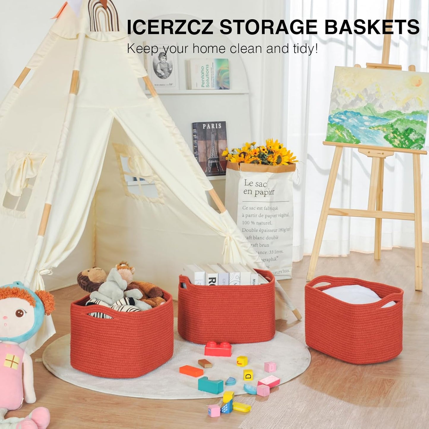Storage Baskets for Organizing, Storage Basket for Shelves, Toy Towel Basket for Bathroom Nursery