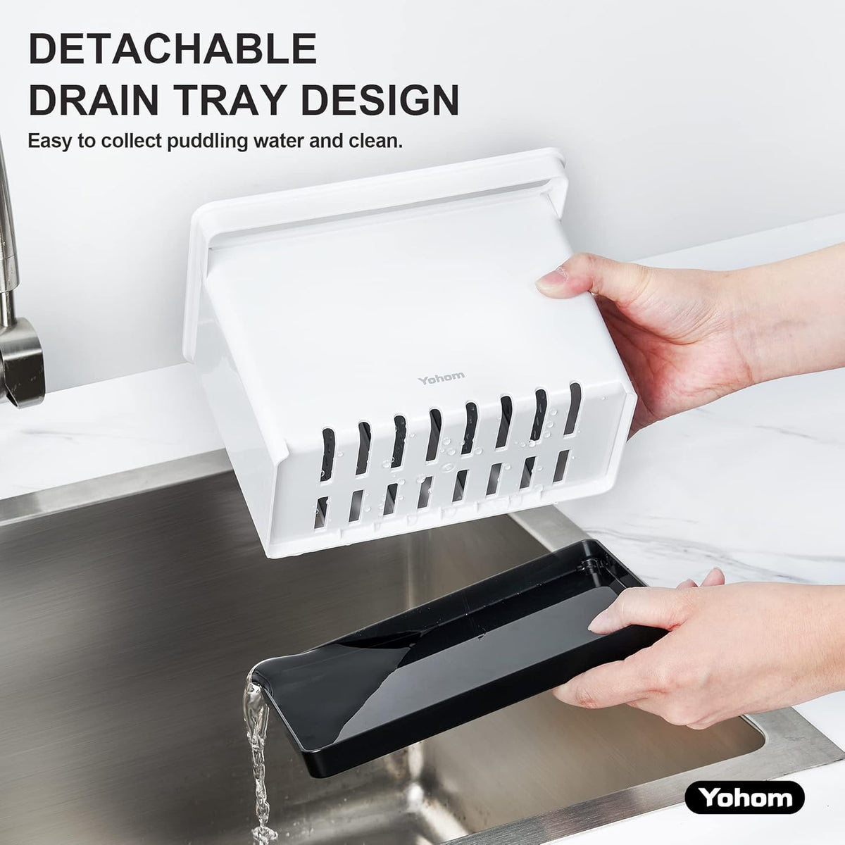 YOHOM Kitchen Sponge Brush Holder for Sink Black Dish Sponge Caddy Countertop Organizer Plastic