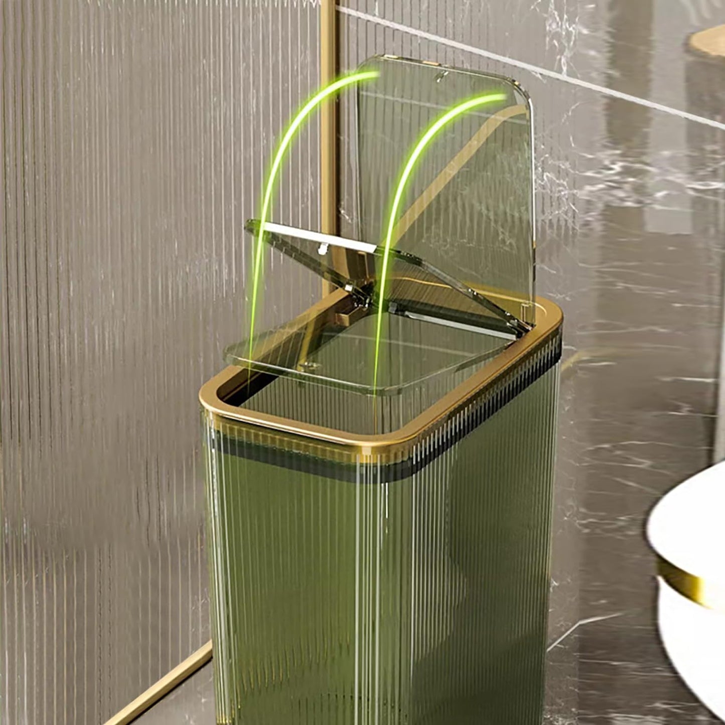 Transparent Trash Can, Bathroom Trash Cans with Lids, 2.6 Gallon Garbage Can for Bedroom, Office