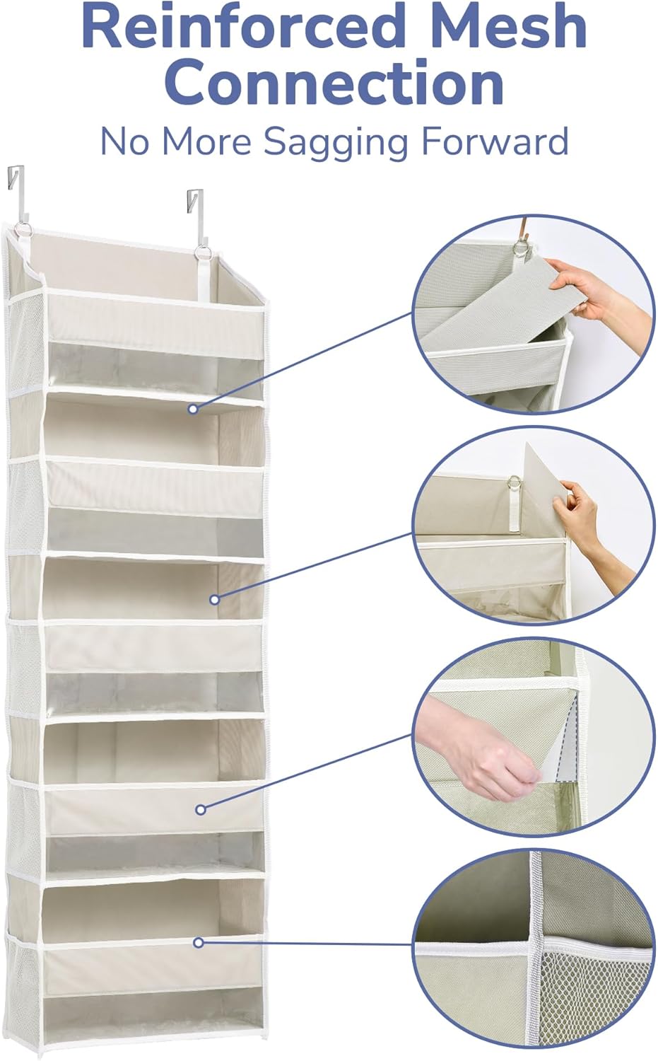 ULG 1-Pack Over Door Organizer with 5 Large Pockets 10 Mesh Side Pockets, 44 lbs Weight Capacity
