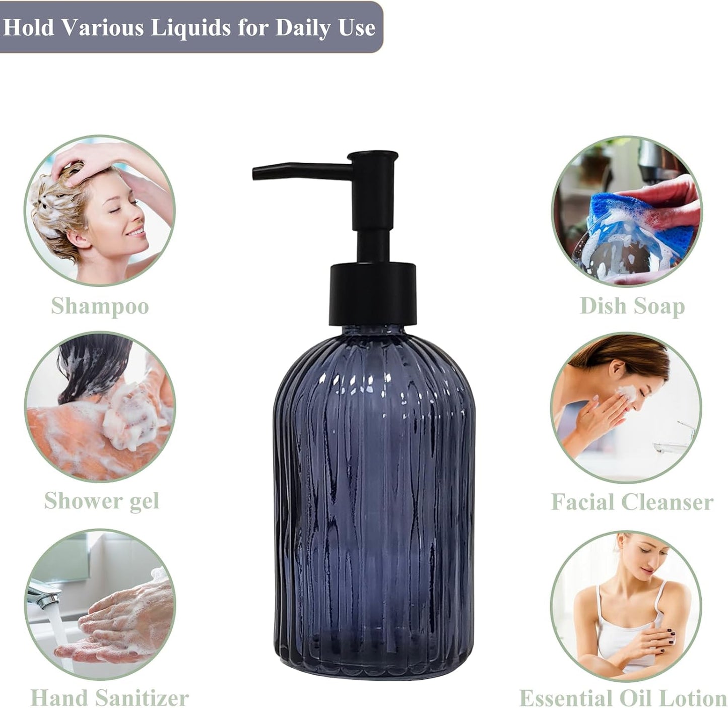 Glass Soap Dispenser with Black Plastic Pump, 13.5oz Refillable Hand Soap Dispenser for Kitchen