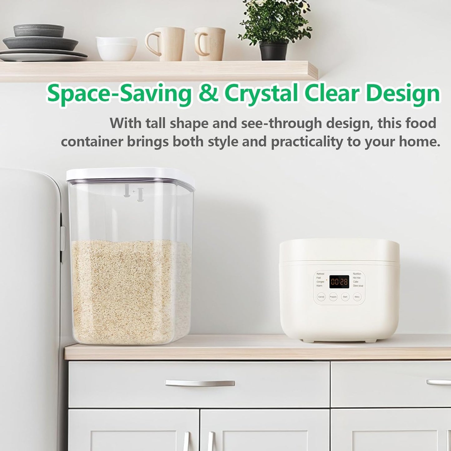 Airtight Rice Container 25 Lbs with Handle and Cup – 12.68Qt Large Flour Sugar Storage Container