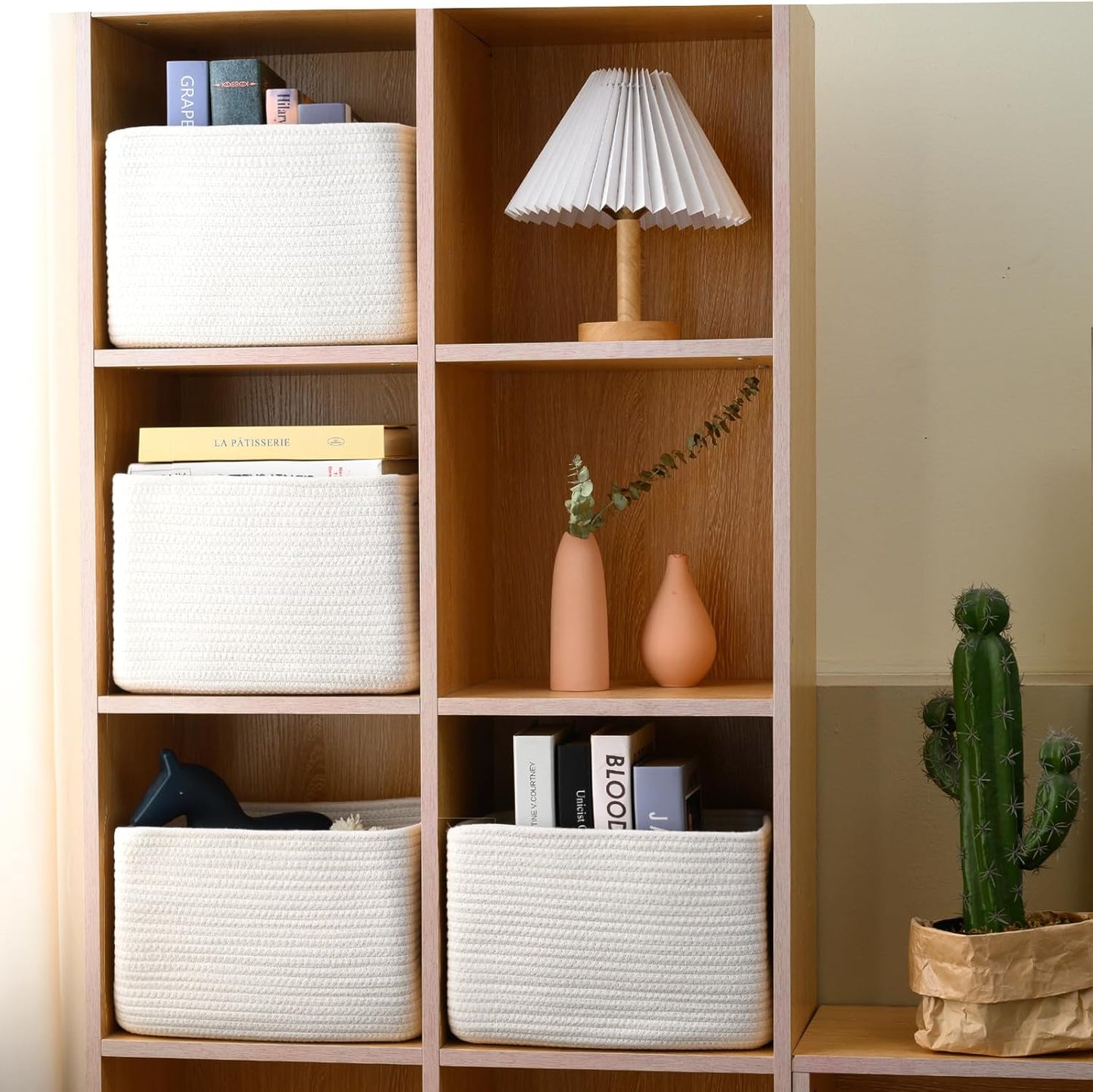 White Storage Baskets for Organizing, Woven Storage Baskets for Shelves, Cotton Rope Basket for
