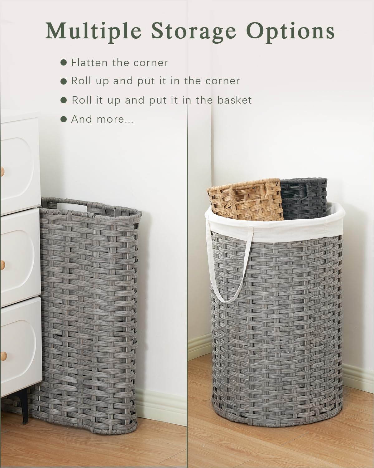 34.3 Gal (130 L) Large Laundry Hamper Laundry Basket Round Handwoven Wicker Laundry Baskets Rattan