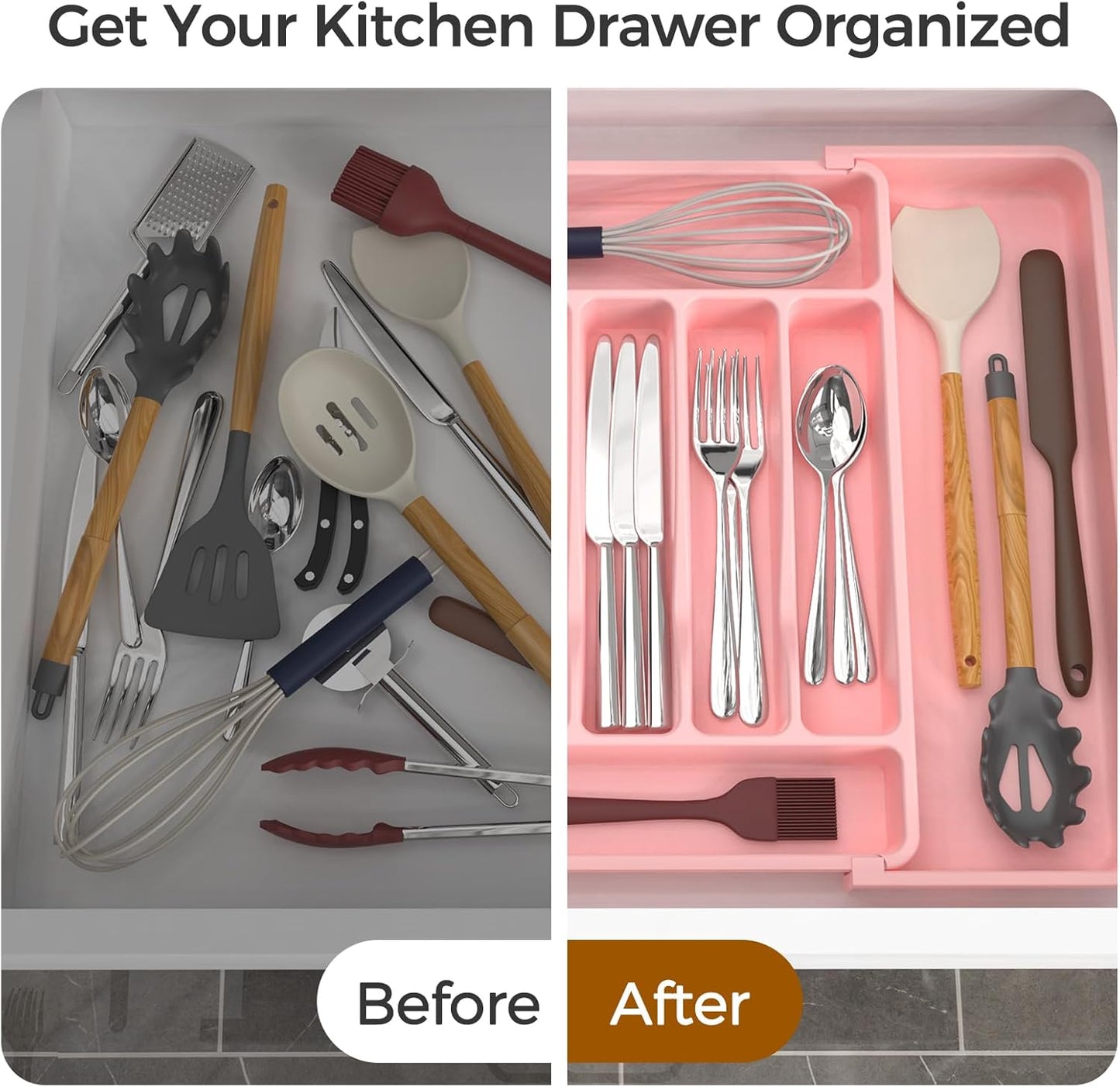Extra Large Expandable Silverware Organizer, BPA-Free Food-Safe Cutlery Flatware Organizer, Kitchen
